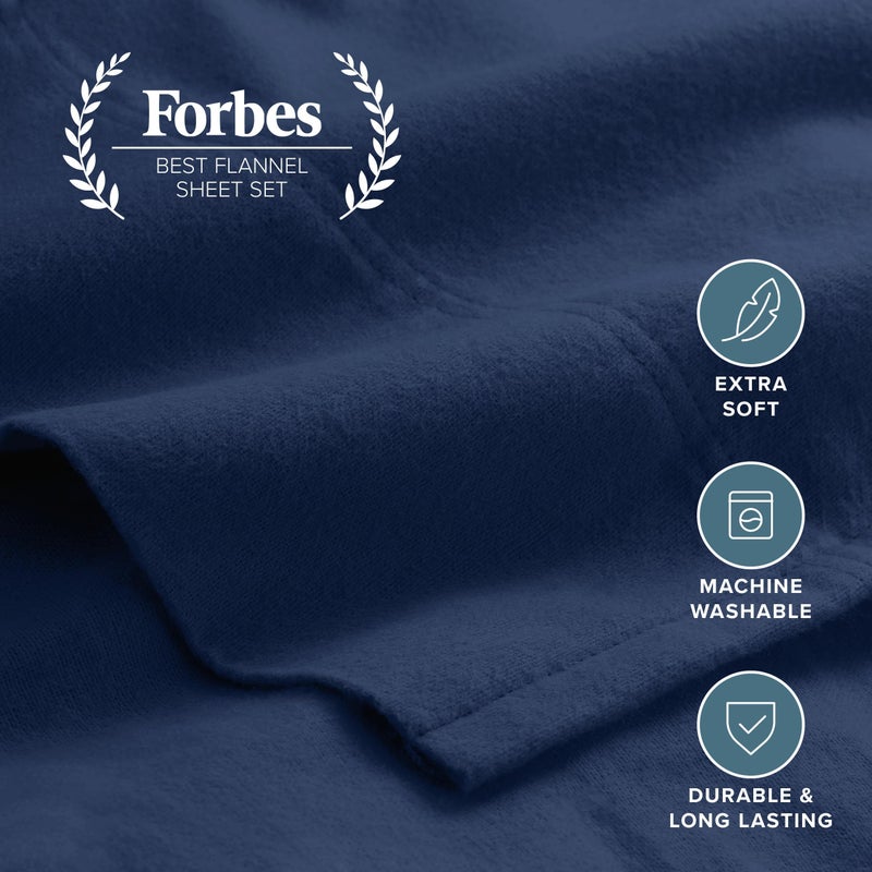 Bare Home Flannel Sheet Set 100% Cotton, Velvety Soft Heavyweight - Double Brushed Flannel - Deep Pocket (Full XL, Dark Blue) - Image 2